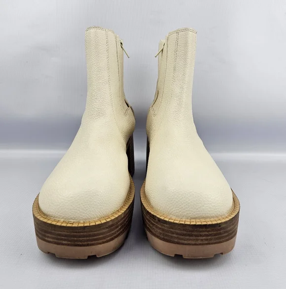 Oasis Society Aubrey Platform Vegan Leather Paneled Zip Boots Cream 7 - Picture 3 of 14